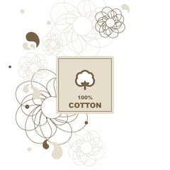 Cotton label. Cotton background. Package design. 100% Cotton.
