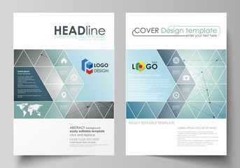 Business templates for brochure, magazine, flyer, booklet, report. Cover design template, vector layout in A4 size. Geometric background. Molecular structure. Scientific, medical, technology concept.