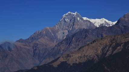 Nilgiri, high mountain in Nepal. View from Mohare Danda. 