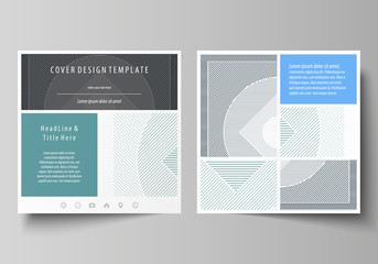 Business templates for square design brochure, flyer, booklet, report. Leaflet cover, abstract vector layout. Minimalistic background with lines. Gray color geometric shapes forming simple pattern.