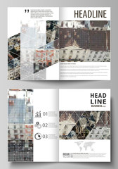 Business templates for bi fold brochure, magazine, flyer, report. Cover design template, abstract vector layout in A4 size. Background made of dotted texture for travel business, urban cityscape.