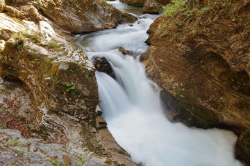 Nature landscape. Clean and crystal clear water in mountain river.