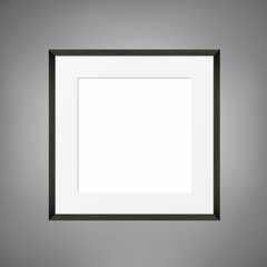 Square blank picture frame on grey wall. Vector template