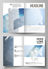 The vector illustration of the editable layout of two A4 format modern cover mockups design templates for brochure, flyer, booklet. Scientific medical DNA research. Science or medical concept.