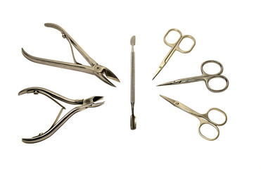 Manicure tools scissors and forceps, nippers, nail blade