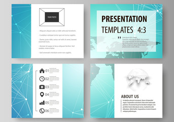 The minimalistic abstract vector illustration of the editable layout of the presentation slides design business templates. Molecule structure, connecting lines and dots. Technology concept.