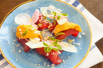 uni over raw ahi tuna