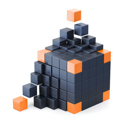 Fototapeta premium Background metal cubes. 3d render illustrations. With orange cubes.