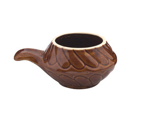 A pot for baking with a handle on a white background