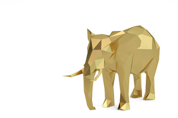 Gold elephant low poly style.3D illustration.