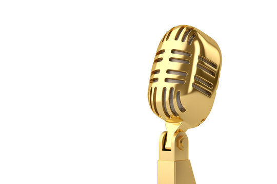 Golden old style microphone.3D illustration.
