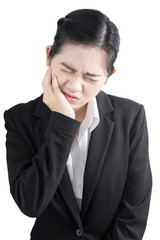 Toothache symptom in a woman isolated on white background. Clipping path on white background.