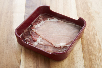 pork meat in tray for shabushabu