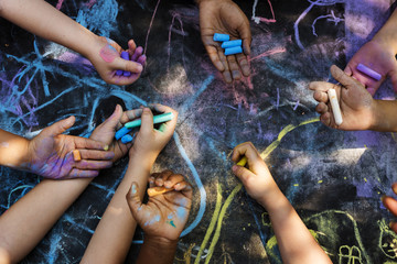 Children art drawing together child - obrazy, fototapety, plakaty