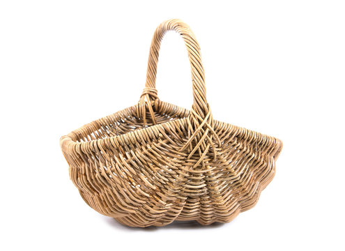 Wicker basket isolated on white background. Empty wicker basket illustration.Fruit basket isolated.Rattan basket isolated