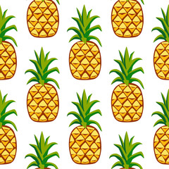Cartoon fresh pineapple fruits in flat style seamless pattern food summer design vector illustration.