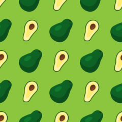 Cartoon fresh avocado fruits in flat style seamless pattern food summer design vector illustration.