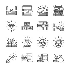 Treasure chest line icon set