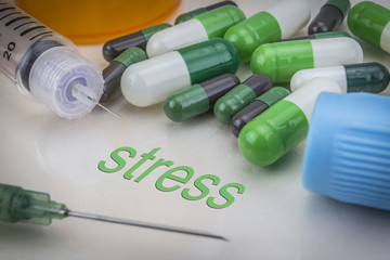 Stress, medicines and syringes as concept of ordinary treatment health
