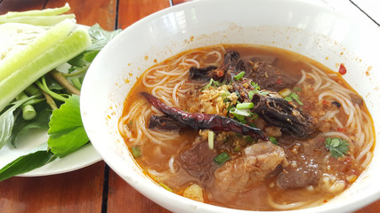 Thai Northern Style rice noodle with Pork and Tomato Chili Relish