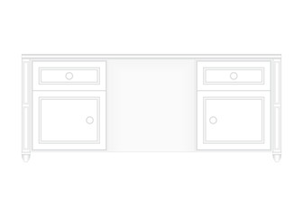 Front view of a luxurious white office table in white isolated background