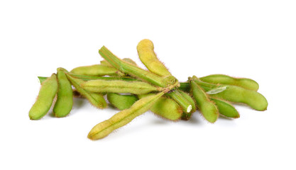 Fresh green soybeans on white background