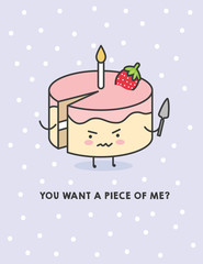 Cute angry cake - you want a pice of me? - vector 