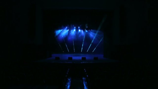 Stage Lights, light show testing before Concert. Light theater projectors. Soffits.