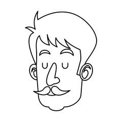 head man with mustache close eyes outline vector illustration