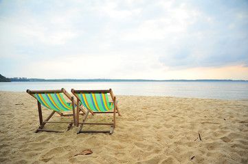 Beach Chairs on Summer Beach  - 145862003