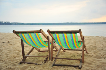 Beach Chairs on Summer Beach 