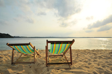 Beach Chairs on Summer Beach 