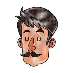 drawing head man with mustache close eyes vector illustration