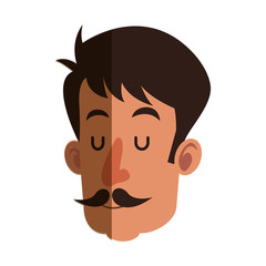 head man with mustache close eyes shadow vector illustration