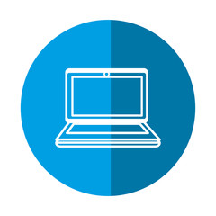 laptop computer icon over blue circle and white background. vector illustration