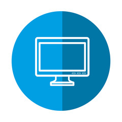 monitor computer icon over blue circle and white background. vector illustration