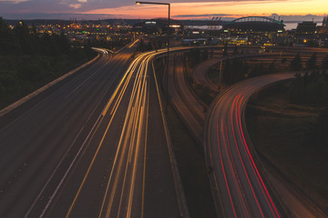 Obraz premium Freeway Near Downtown Seattle, WA Long Exposure