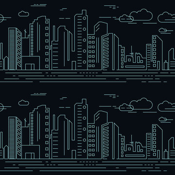 Seamless pattern of skyscrapers in the city. Vector Image