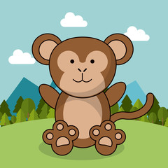 cute monkey adorable landscape natural vector illustration