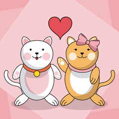 loving couple cats animal baby heart decoration vector illustration