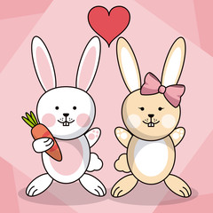Obraz premium loving couple rabbit animal baby heart decoration vector illustration
