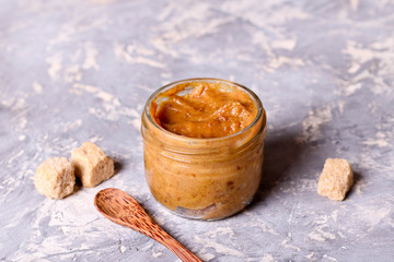 caramel sauce in a glass jar