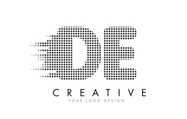 DE D E Letter Logo with Black Dots and Trails.