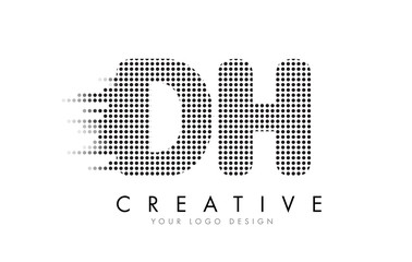 DH D H Letter Logo with Black Dots and Trails.
