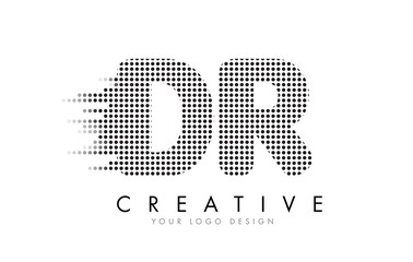 DR D R Letter Logo with Black Dots and Trails.