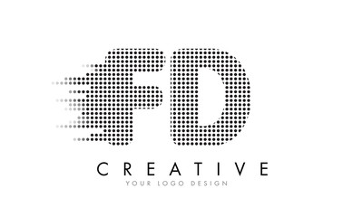 FD F D Letter Logo with Black Dots and Trails.