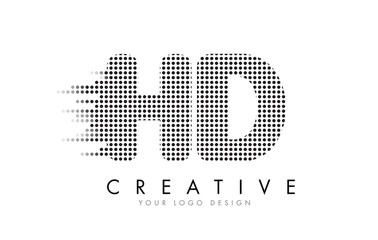 HD H D Letter Logo with Black Dots and Trails.
