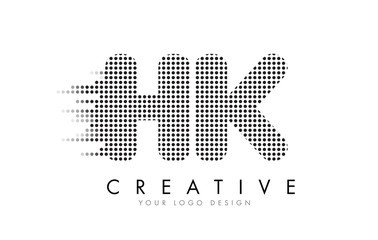 HK H K Letter Logo with Black Dots and Trails.