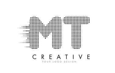 MT M T Letter Logo with Black Dots and Trails.