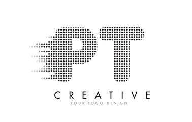 PT P T Letter Logo with Black Dots and Trails.